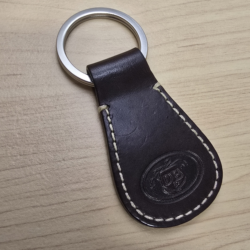DOONEY & BOURKE Dark Brown Leather Donegal Crest Logo Keyring Silver Ring